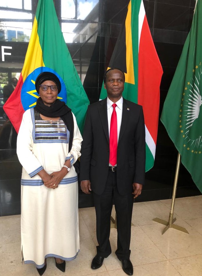 On Wednesday, 13 October 2021, H.E. Ambassador Edward Xolisa Makaya received the President of the African Court on Human and Peoples’ Rights, H.E. Lady Justice Imani Daud Aboud and Vice President of the Court, H.E. Justice Blaise Tchikaya as well as the Registrar of the Court, Dr. Robert Eno, on a courtesy visit.