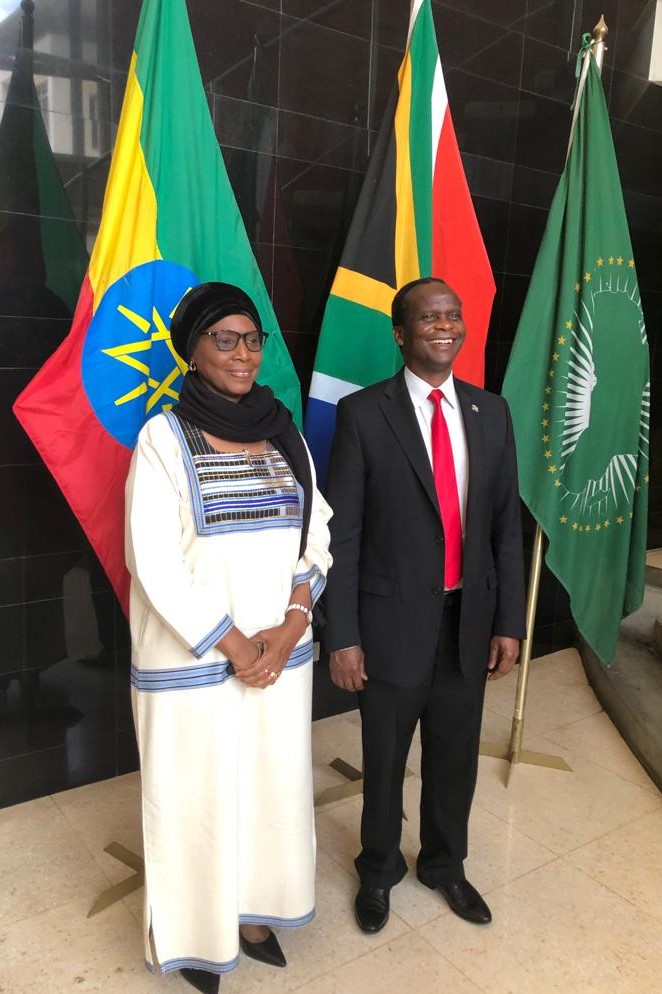 On Wednesday, 13 October 2021, H.E. Ambassador Edward Xolisa Makaya received the President of the African Court on Human and Peoples’ Rights, H.E. Lady Justice Imani Daud Aboud and Vice President of the Court, H.E. Justice Blaise Tchikaya as well as the Registrar of the Court, Dr. Robert Eno, on a courtesy visit.